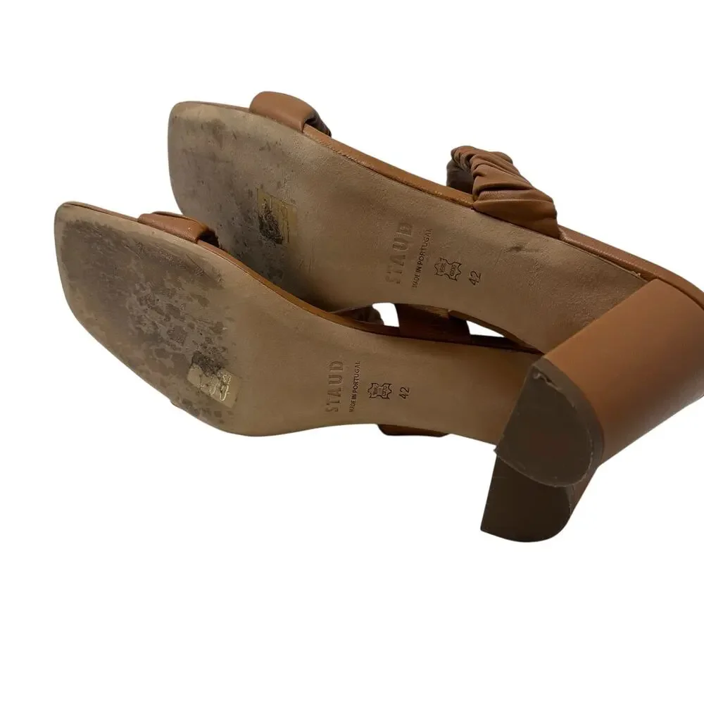 Staud‎ Frankie Ruched Leather Sandals Heels Brown Tan Size 42 US 12